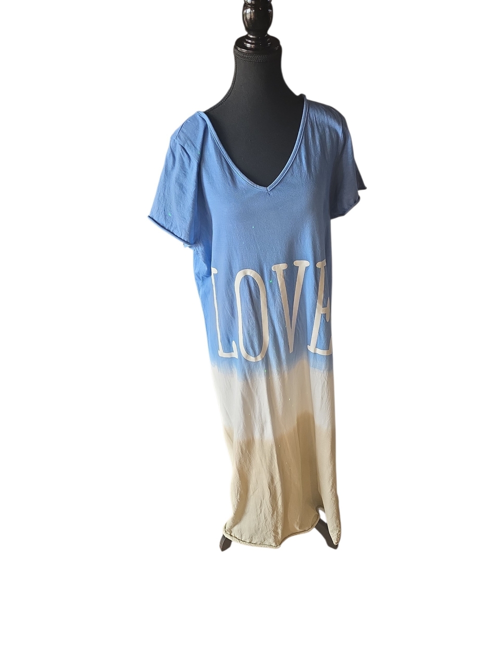 MISSLOOK Light Blue-Cream-Tan Ombre Maxi T-Shirt Dress